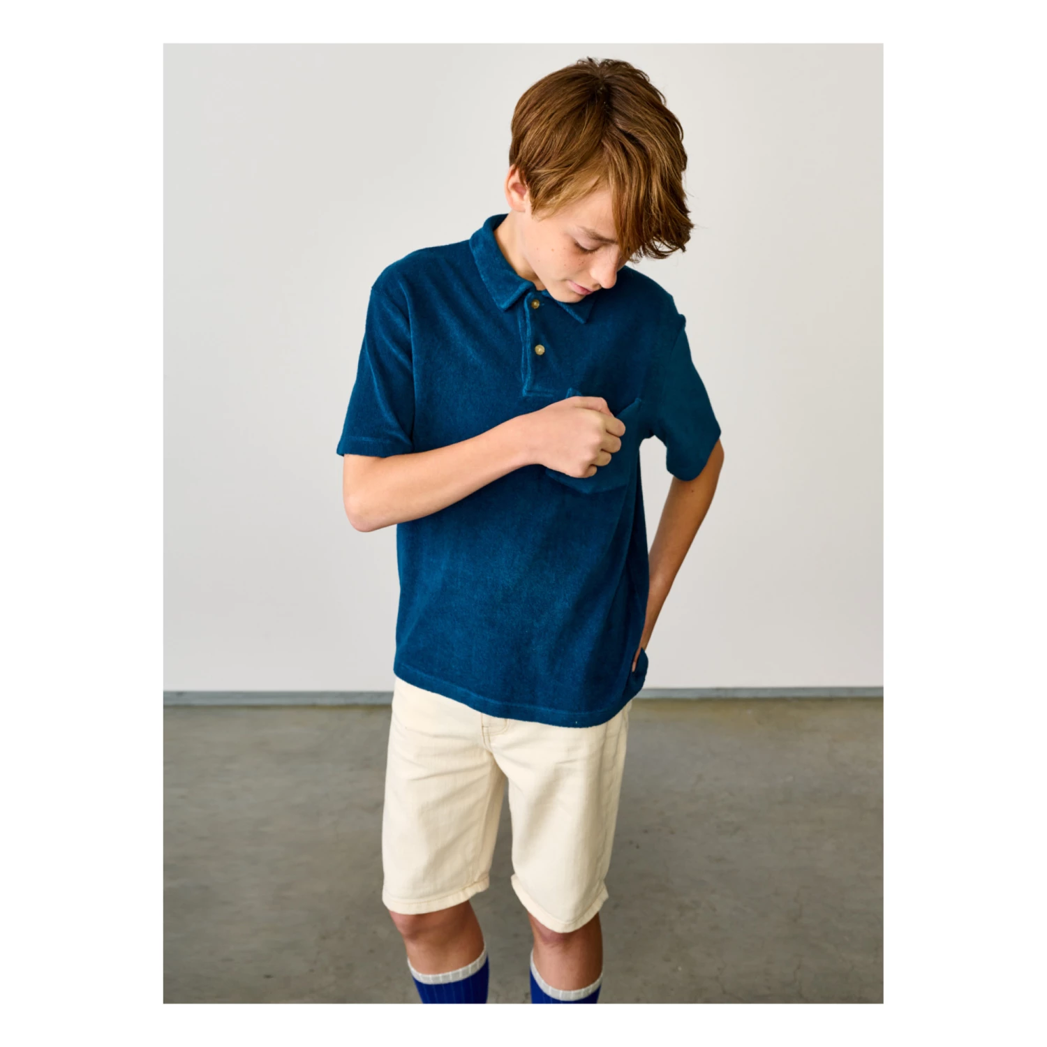 Clim Terry Cloth Polo Shirt Peacock blue Bellerose Fashion Teen, Children 3 Clim Terry Cloth Polo Shirt Peacock blue Bellerose Fashion Teen, Children - Image 3