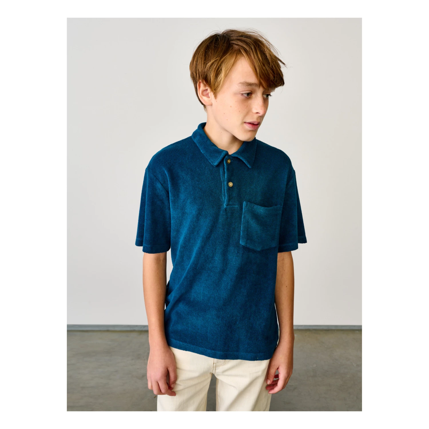 Clim Terry Cloth Polo Shirt Peacock blue Bellerose Fashion Teen, Children 4 Clim Terry Cloth Polo Shirt Peacock blue Bellerose Fashion Teen, Children - Image 4