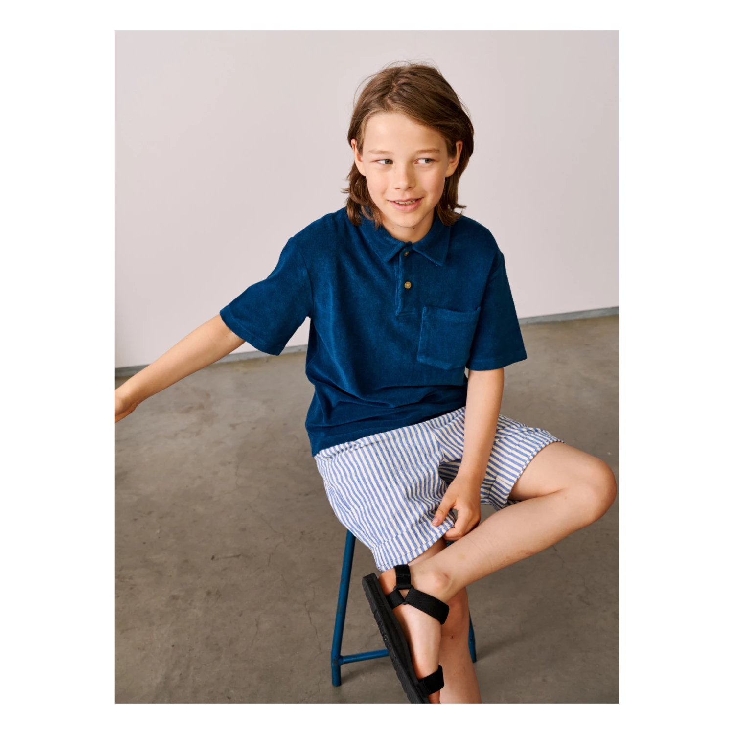Clim Terry Cloth Polo Shirt Peacock blue Bellerose Fashion Teen, Children 6 Clim Terry Cloth Polo Shirt Peacock blue Bellerose Fashion Teen, Children - Image 6