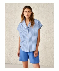 Gerda Striped Shirt - Women’s Collection - Blue Bellerose Fashion Adult -Bellerose Elegant Shop gerda striped shirt women rsquo s collection blue bellerose fashion adult 4