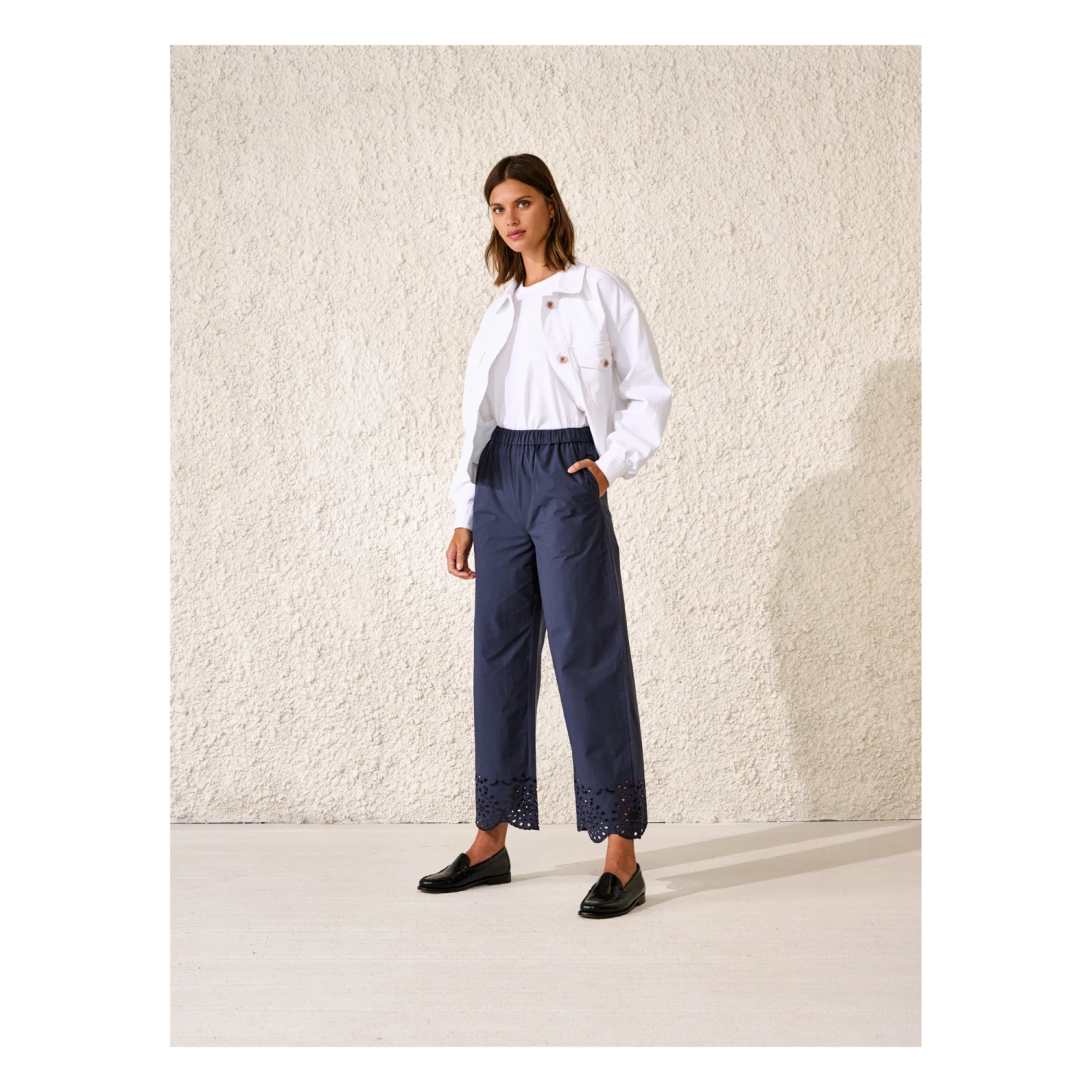 Helios English Embroidery Trousers - Women’s Collection - Navy blue Bellerose Fashion Adult 2 Helios English Embroidery Trousers - Women’s Collection - Navy blue Bellerose Fashion Adult - Image 2