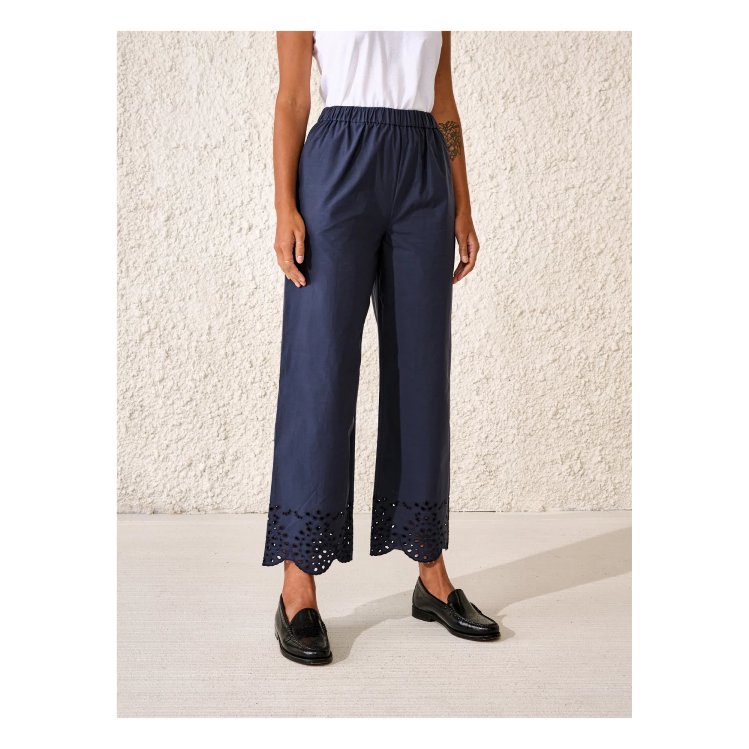 Helios English Embroidery Trousers - Women’s Collection - Navy blue Bellerose Fashion Adult 3 Helios English Embroidery Trousers - Women’s Collection - Navy blue Bellerose Fashion Adult - Image 3
