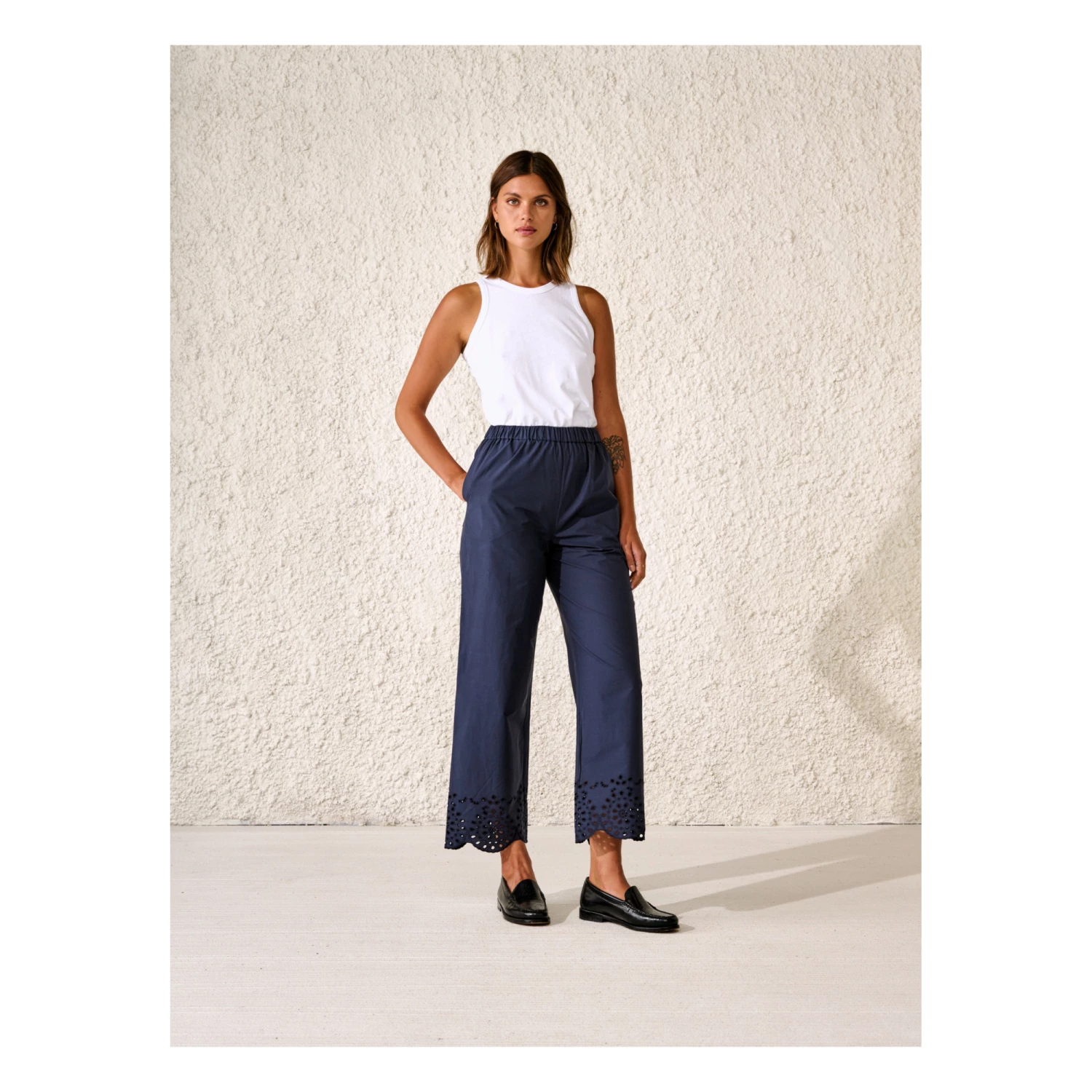 Helios English Embroidery Trousers - Women’s Collection - Navy blue Bellerose Fashion Adult 1 Helios English Embroidery Trousers - Women’s Collection - Navy blue Bellerose Fashion Adult