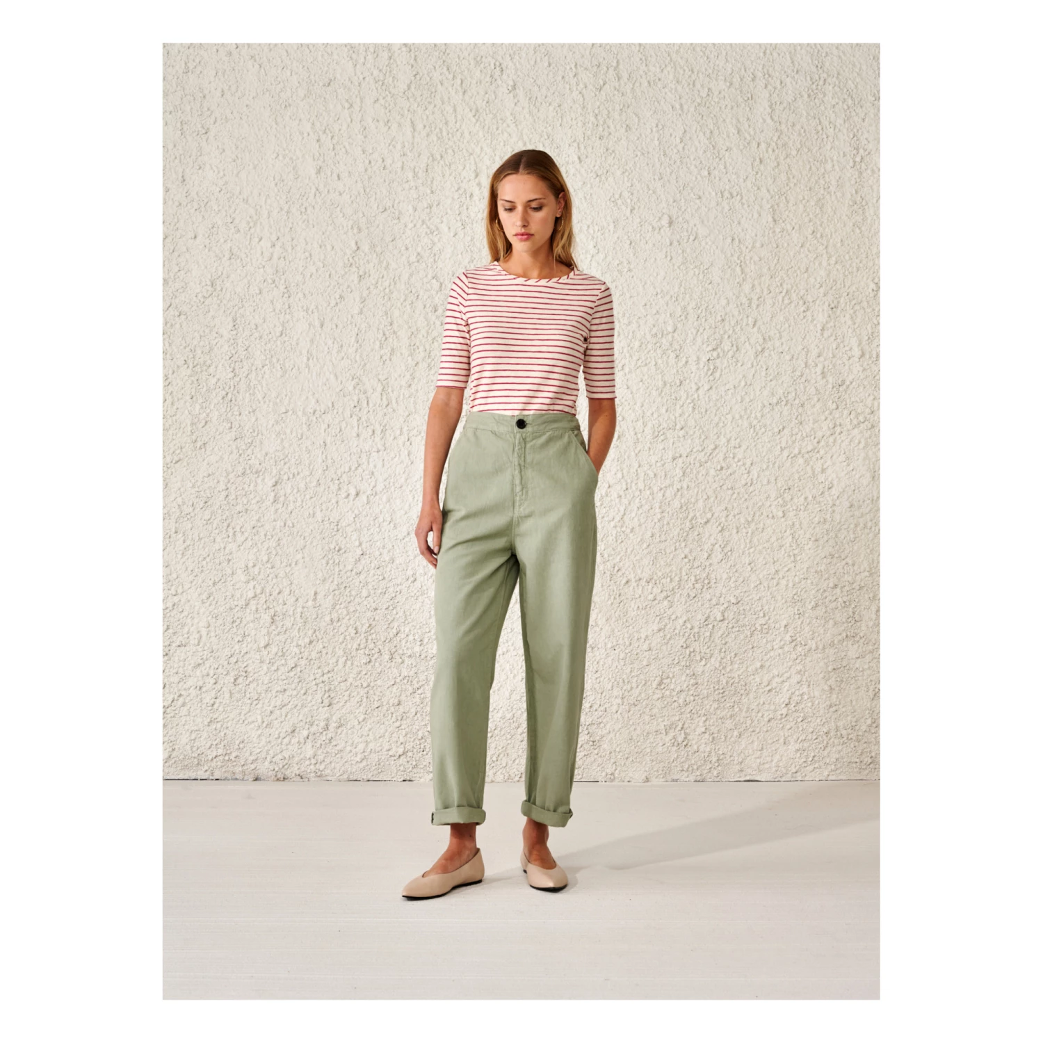 Mias Striped T-shirt - Women’s Collection - Ecru Bellerose Fashion Adult 1 Mias Striped T-shirt - Women’s Collection - Ecru Bellerose Fashion Adult