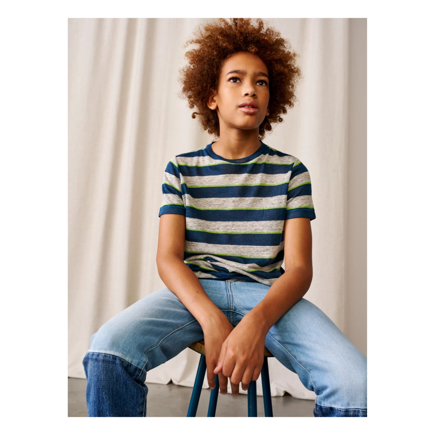 Mogo Striped Linen T-shirt Grey Bellerose Fashion Teen, Children 2 Mogo Striped Linen T-shirt Grey Bellerose Fashion Teen, Children - Image 2