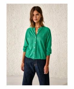 Neenan Linen Cardigan - Women’s Collection - Green Bellerose Fashion Adult -Bellerose Elegant Shop neenan linen cardigan women rsquo s collection green bellerose fashion adult 2