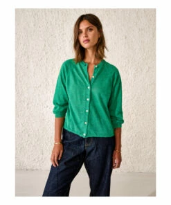 Neenan Linen Cardigan - Women’s Collection - Green Bellerose Fashion Adult -Bellerose Elegant Shop neenan linen cardigan women rsquo s collection green bellerose fashion adult 3