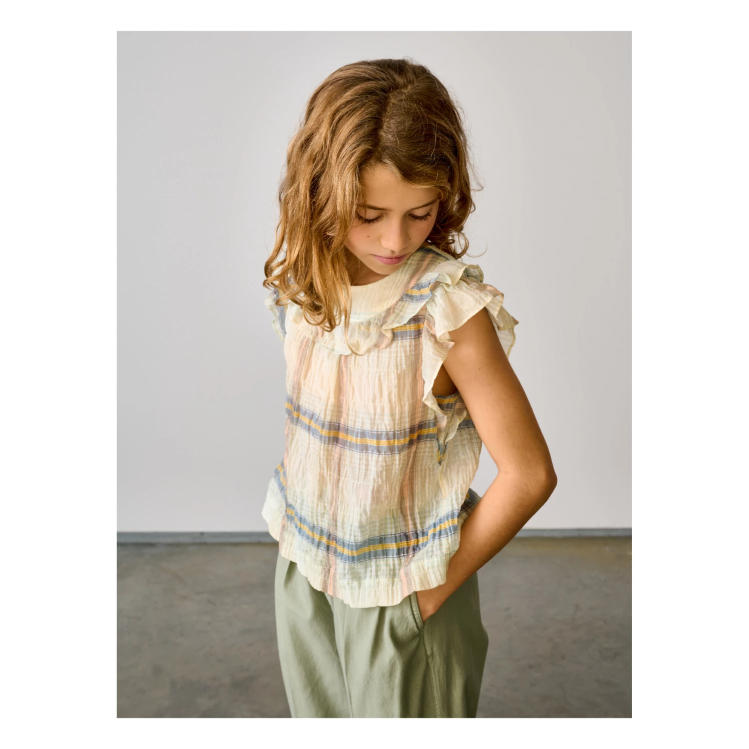 Palms Checked Blouse Beige Bellerose Fashion Teen, Children 4 Palms Checked Blouse Beige Bellerose Fashion Teen, Children - Image 4