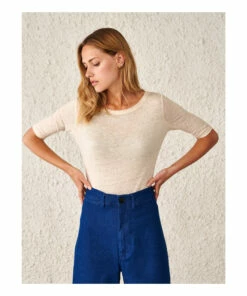Seas Linen T-shirt - Women&rsquo;s Collection - Ecru Bellerose Fashion Adult -Bellerose Elegant Shop seas linen t shirt women rsquo s collection ecru bellerose fashion adult 5
