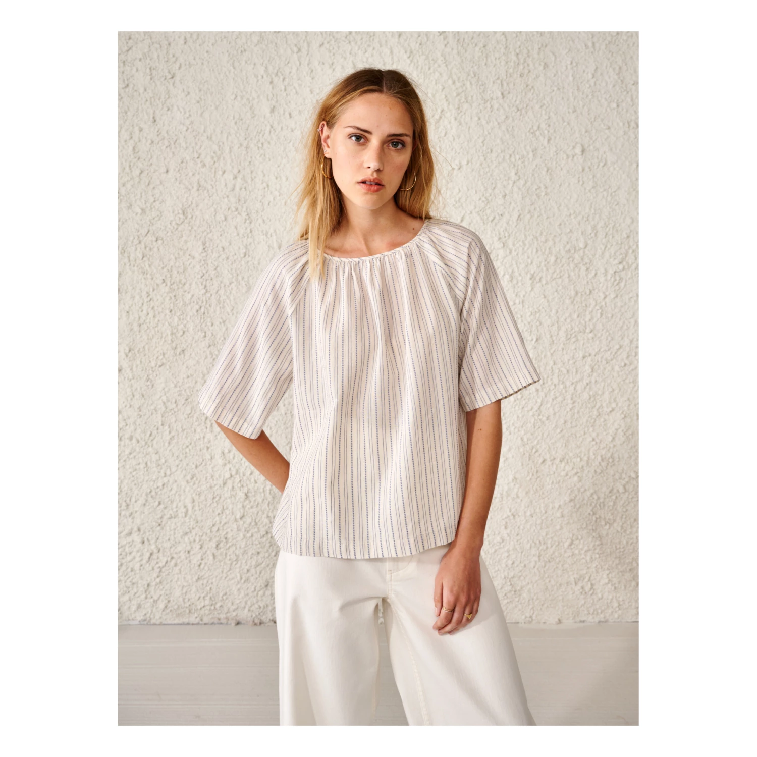 Stuart Organic Cotton Striped Blouse - Women’s Collection - Ecru Bellerose Fashion Adult 2 Stuart Organic Cotton Striped Blouse - Women’s Collection - Ecru Bellerose Fashion Adult - Image 2
