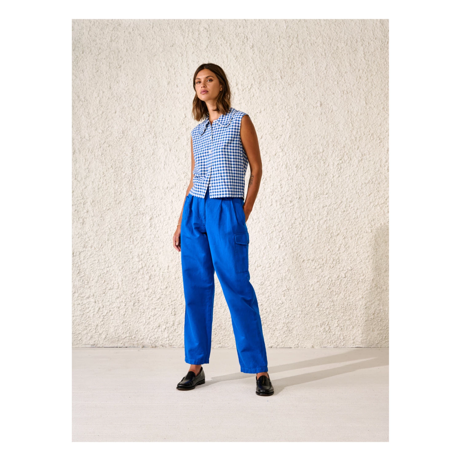 Virginie Checkered Blouse - Women’s Collection - Blue Bellerose Fashion Adult 2 Virginie Checkered Blouse - Women’s Collection - Blue Bellerose Fashion Adult - Image 2