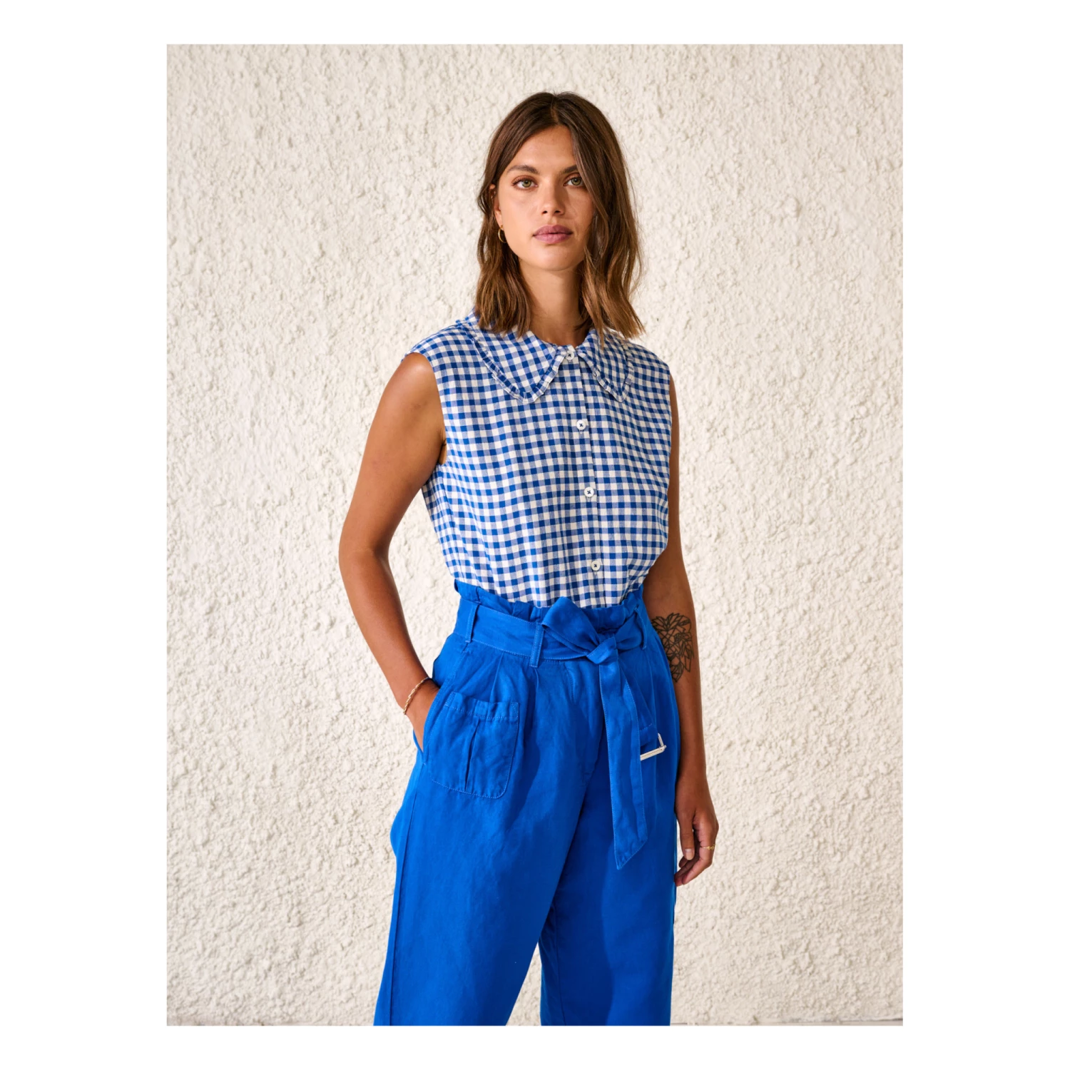 Virginie Checkered Blouse - Women’s Collection - Blue Bellerose Fashion Adult 3 Virginie Checkered Blouse - Women’s Collection - Blue Bellerose Fashion Adult - Image 3