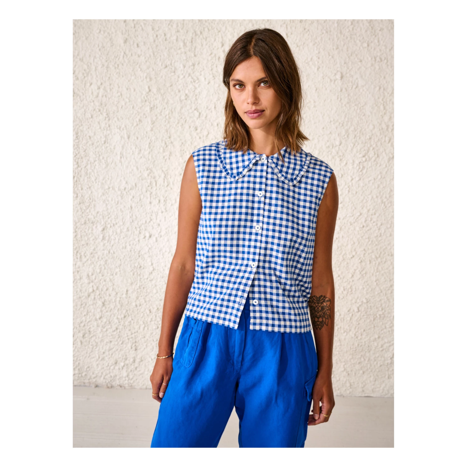 Virginie Checkered Blouse - Women’s Collection - Blue Bellerose Fashion Adult 5 Virginie Checkered Blouse - Women’s Collection - Blue Bellerose Fashion Adult - Image 5